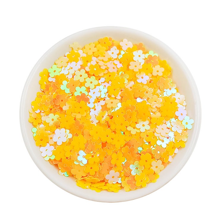 Ya Le Duo flower sequins 7MM five-petal plum flower beads in the hole plane milk color perforated DIY jewelry accessories sequins C7 AB yellow