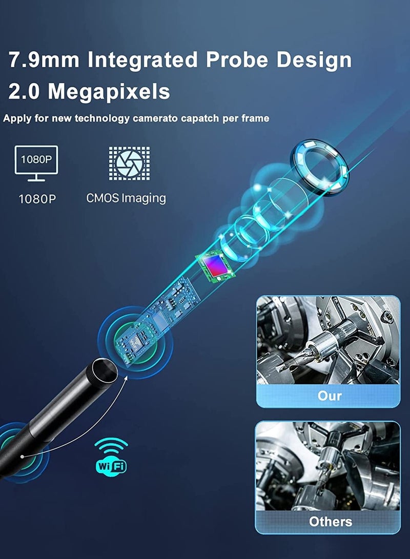 Camera Flexible Rigid Snake Camera with 6 LED Lights 7.9mm IP67 Waterproof Tube Sink Pipe Drain Camera for Android iPhone iPad - Image 2