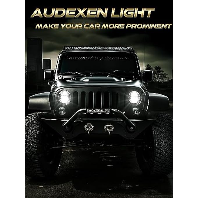 AUDEXEN مصابيح أمامية LED مقاس 7 بوصات معتمدة من وزارة النقل الأمريكية، مصابيح أمامية دائرية مع شعاع منخفض وشعاع عالي متوافق مع جيب رانجلر JK JKU LJ CJ TJ 1997-2018، مصابيح أمامية حصرية سوداء حاصلة على براءة اختراع - Image 5