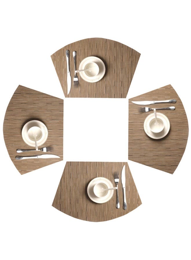SHACOS Round Table Placemats Set of 4 Wedge Shape Curved Placemat Woven Vinyl Place Mats Wipe Clean Dining Table Mats Home Table Decor (4, Tan) - Image 1