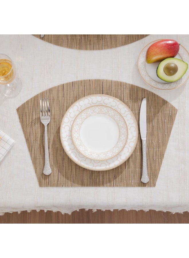 SHACOS Round Table Placemats Set of 4 Wedge Shape Curved Placemat Woven Vinyl Place Mats Wipe Clean Dining Table Mats Home Table Decor (4, Tan) - Image 3