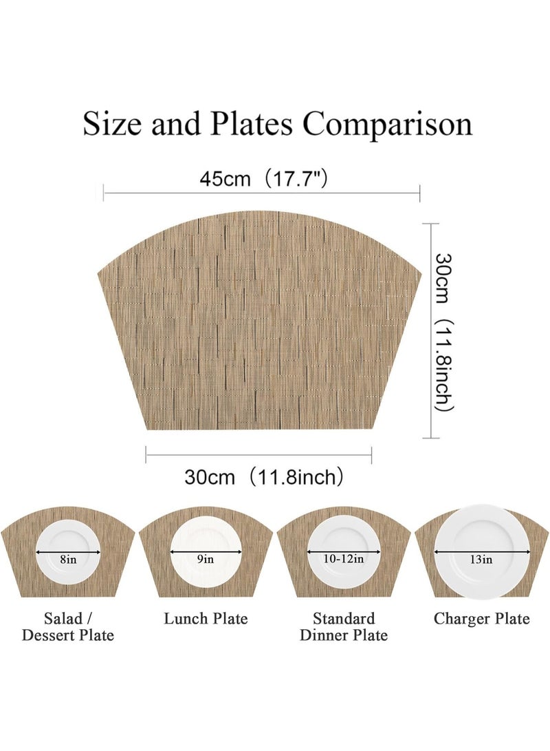 SHACOS Round Table Placemats Set of 4 Wedge Shape Curved Placemat Woven Vinyl Place Mats Wipe Clean Dining Table Mats Home Table Decor (4, Tan) - Image 2