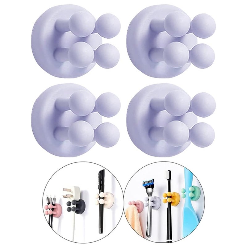 Defrko Silicone Toothbrush Holders - 4 Pcs Razor Hooks Adhesive Wall Mounted for Hanging Towel Key Plug Cable, Utility Decor Stick to Dorm Room Essentials Function for Kitchen Bathroom Home Office - Image 1