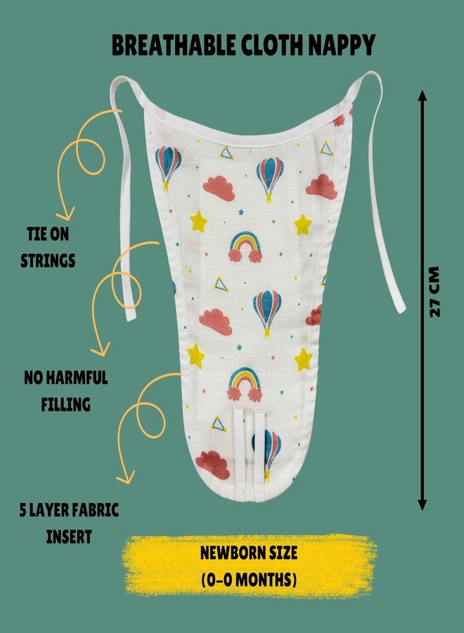 Teetar 100% Cotton Muslin Langots for Newborns (0 Months) | Pack of 5 Reusable Cloth Nappies with 5-Layer Absorbent Insert | Soft, Breathable, Washable Baby Diapers for Up to 5 kg (Multicolour) - Image 4