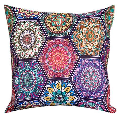 Vendola Decorative Satin Sofa Cushion Covers Set of 5, 20 Inch x 20 inch, Sofa Pillow Cover, Multicolor, Geometrical Turkish Design, Zipper Closure (Turkey, 20X20 Inches) - Image 4