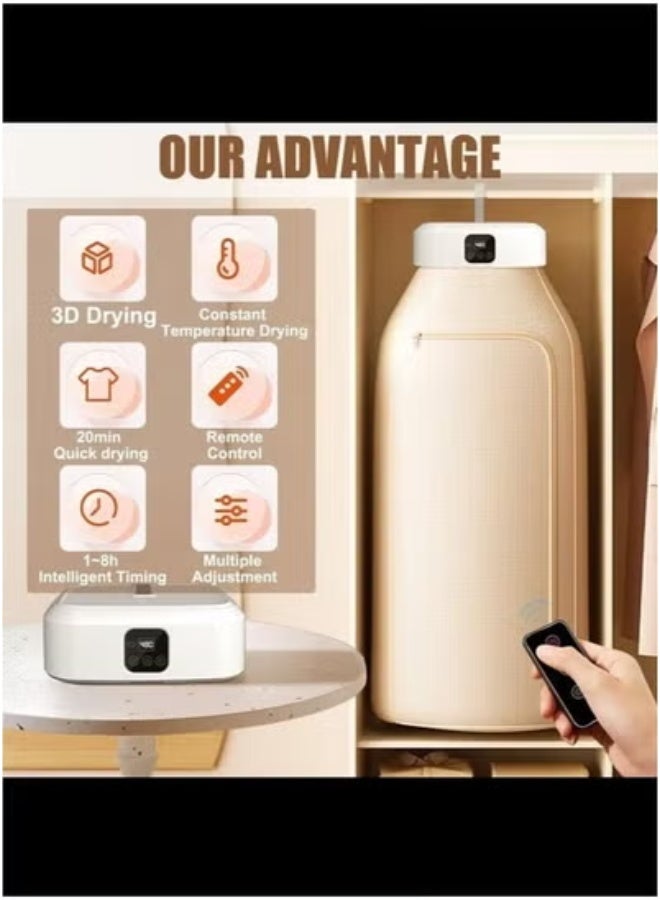 TIGER Portable Clothes Dryer – Foldable Electric Drying Machine with Remote Control, Dryer Bag, 1–8 Hour Timer & Adjustable Heat – Quiet & Energy-Efficient Laundry Dryer for Travel, Apartments, Dorm Rooms & RVs – Compact & Space-Saving Clothes Drying Solution  - Image 2