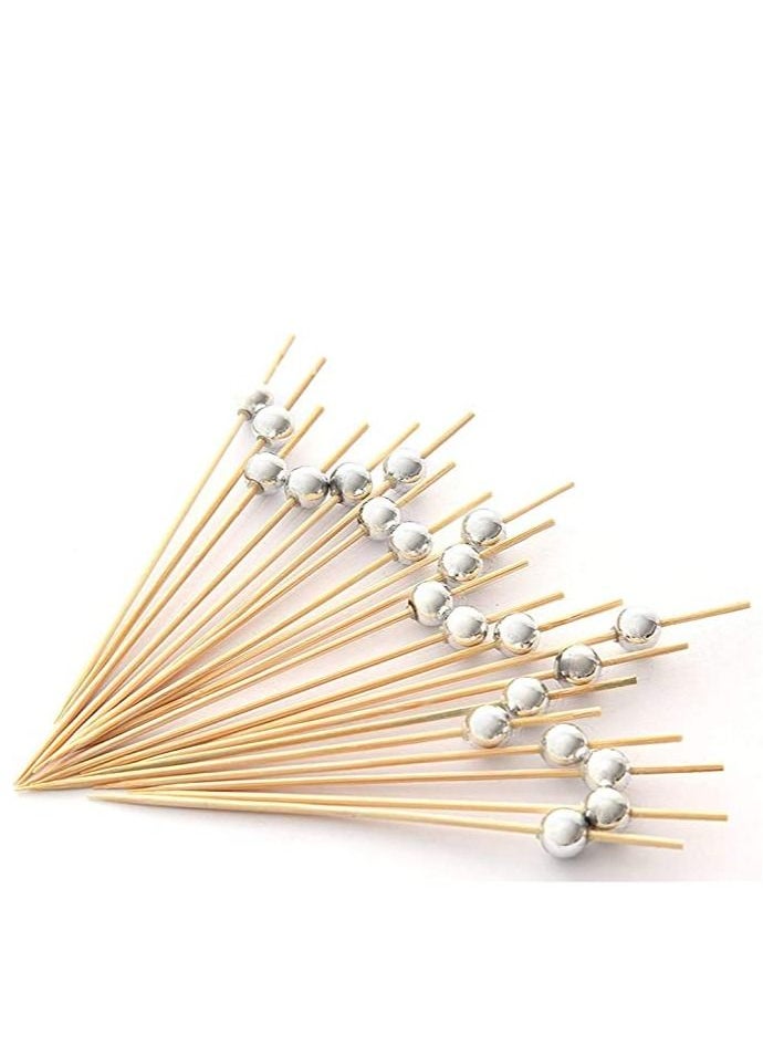 Generic 200pcs Bamboo Sticks for Cocktail Picks Food Picks Sandwich Fruit Toothpicks Cocktail Picks for Party Appetizer Drink Martini Food Supplies Birthday Cake Party Snack Decorative gold silver pearl  - Image 2