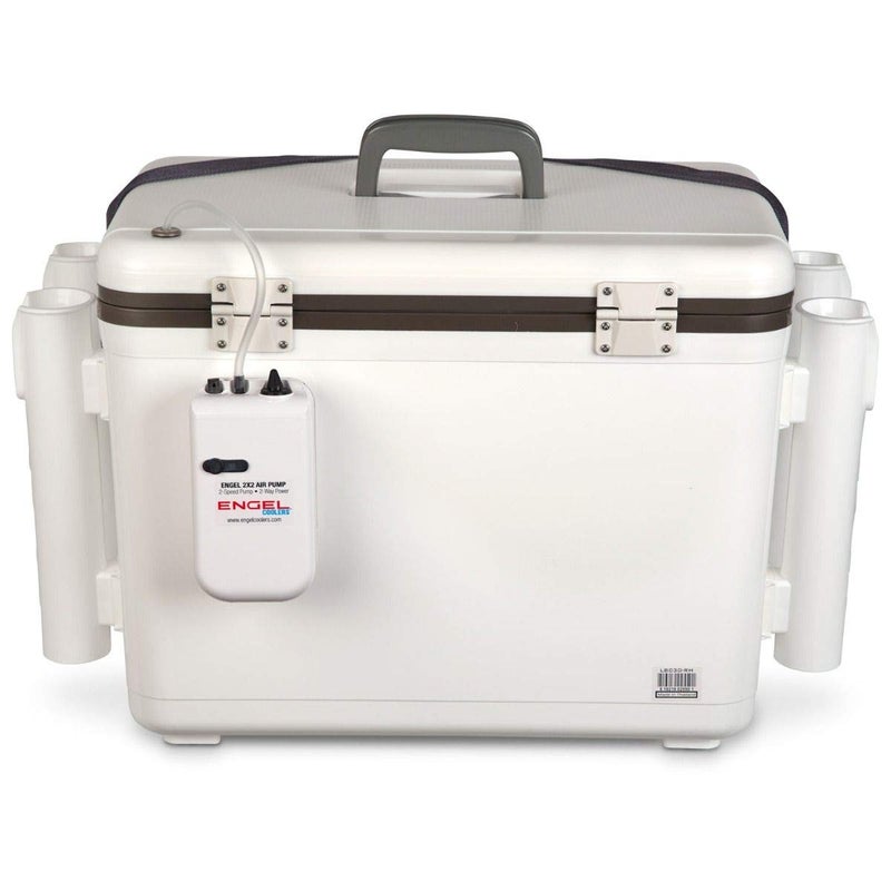 Engel 30qt Live Bait Cooler Box with 2nd Gen 2-Speed Portable Aerator Pump and 4 x Fishing Rod Holder Attachments. Fishing Bait Station and Minnow Bucket in LBC30-RH in White - Image 5