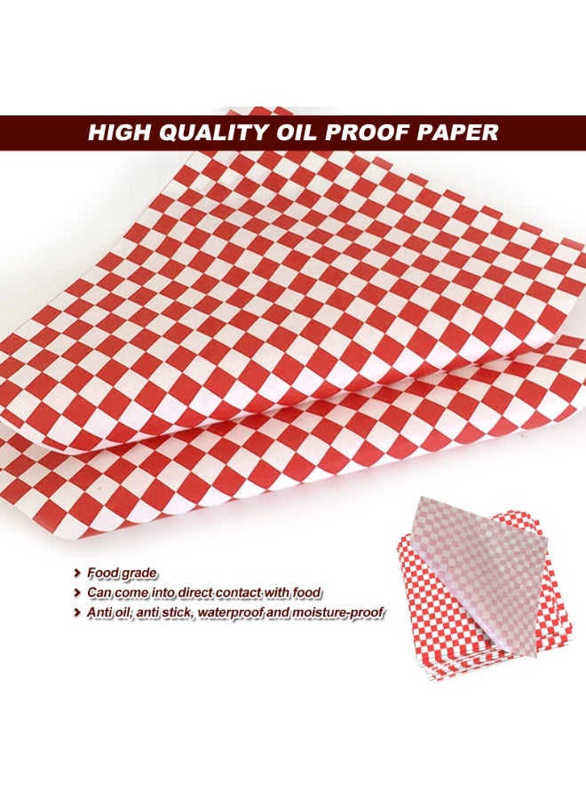 Hoasis 100 Pcs Greaseproof Paper Sheets, Food Wrap Paper for Burgers, Sandwiches, Fish and Chips, Disposable Red Checkered Sandwich Wrapping Paper, 22x22 cm / 8.7x8.7 Inches - Image 3