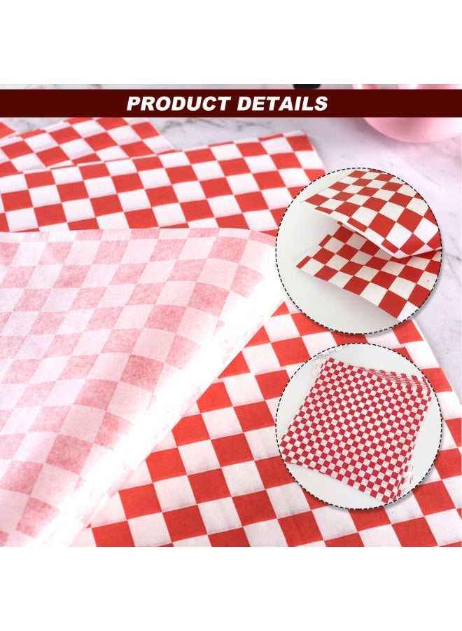 Hoasis 100 Pcs Greaseproof Paper Sheets, Food Wrap Paper for Burgers, Sandwiches, Fish and Chips, Disposable Red Checkered Sandwich Wrapping Paper, 22x22 cm / 8.7x8.7 Inches - Image 4