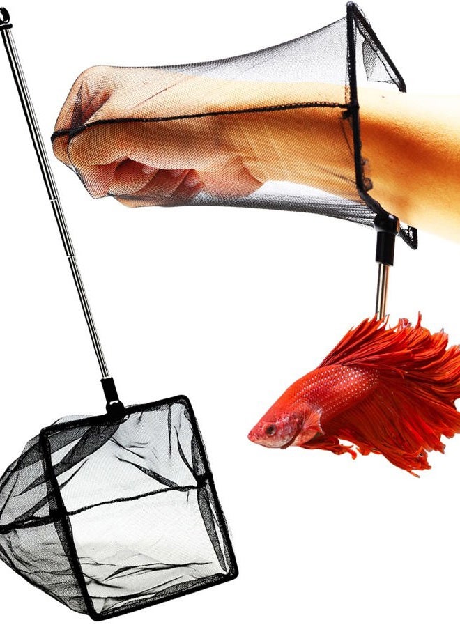CORISRX Aquarium Betta Fish Net Protect Delicate Fin, Soft Fine Deep Mesh Scooper w/ Sturdy Extendable 7~14 Inch Stainless Steel Long Handle for Shrimp Fish Tank Small Pond & Pool (5 Inch Aquarium net) - Image 1