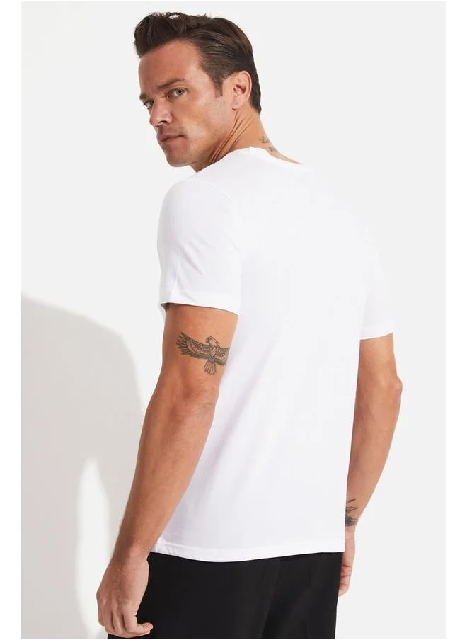 JUNE June Men Regular Fit Basic Short Sleeve V-Neck Tshirt White