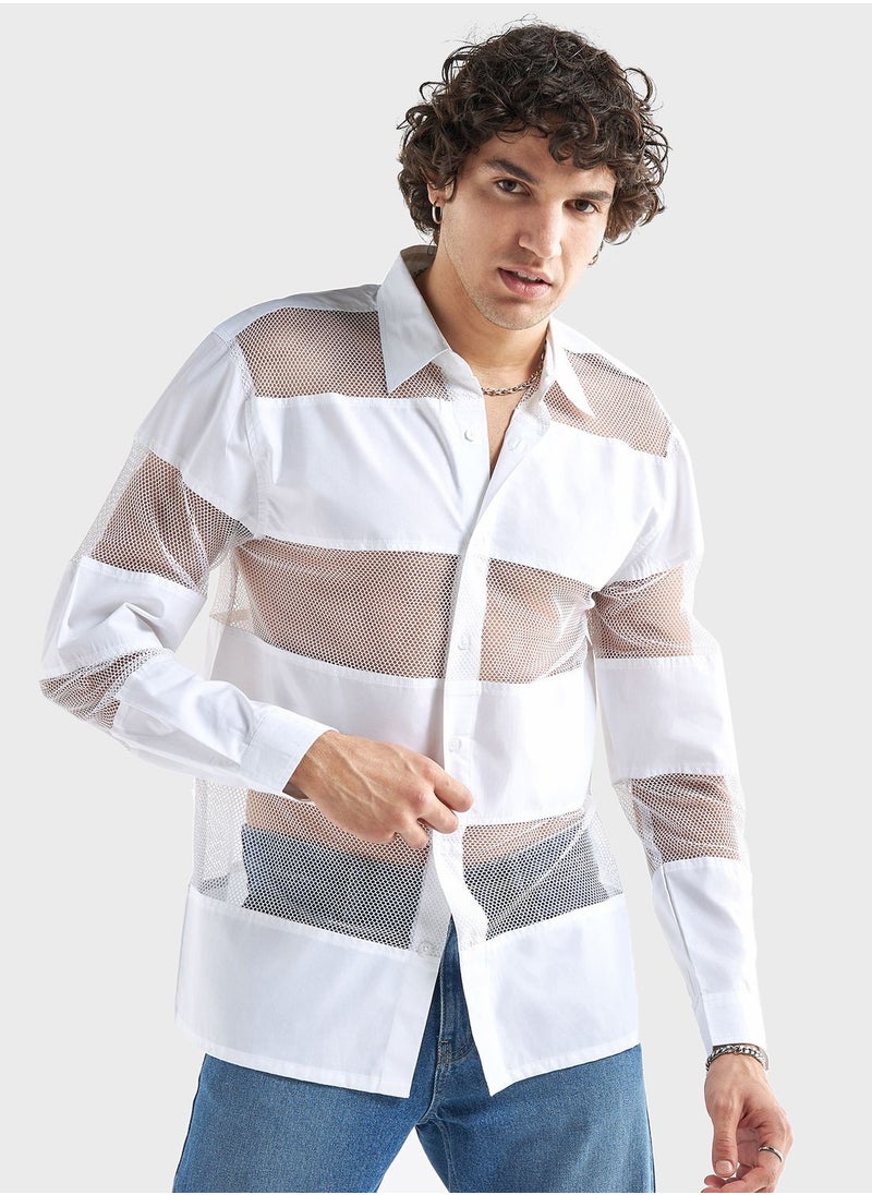 FAV Mesh Panelled  Regular Fit Shirt  - Image 1