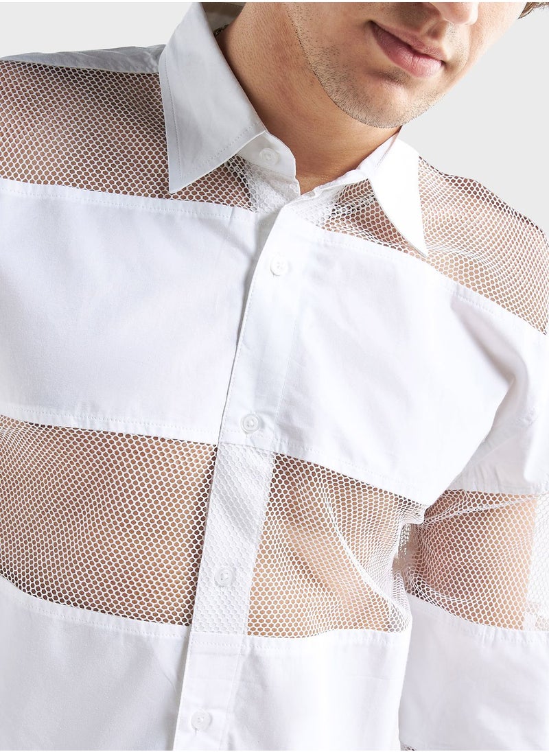 FAV Mesh Panelled  Regular Fit Shirt  - Image 3