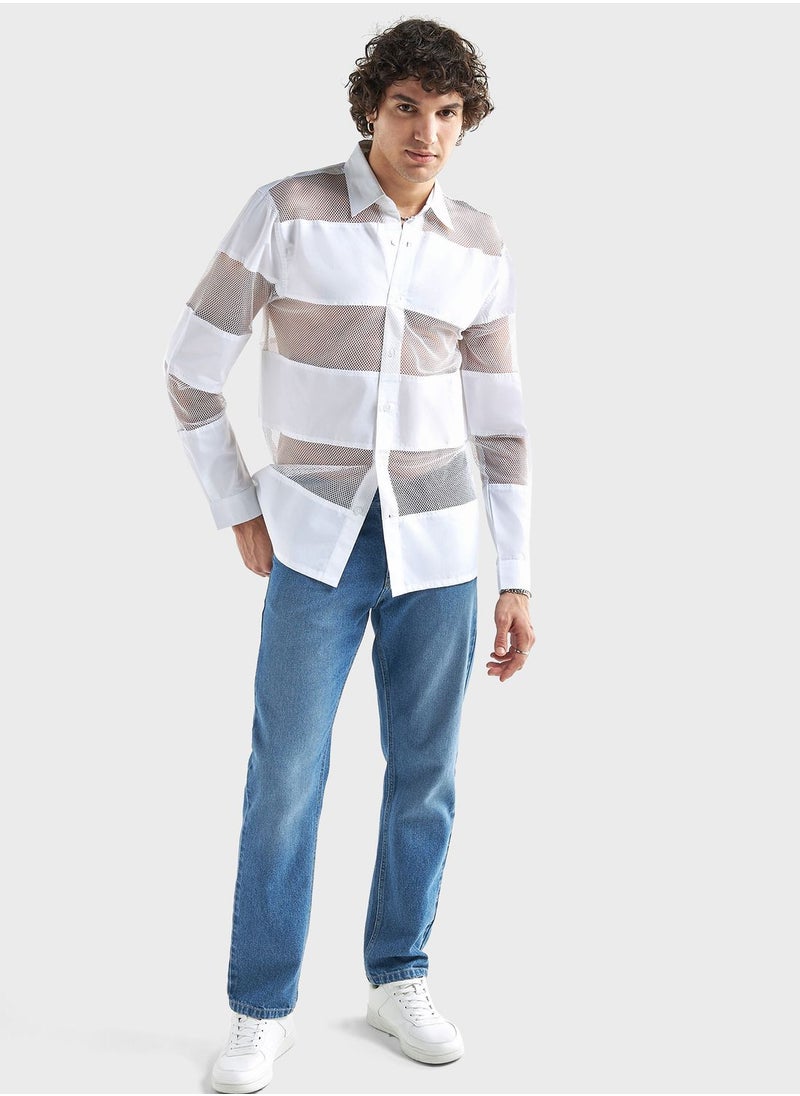 FAV Mesh Panelled  Regular Fit Shirt  - Image 4