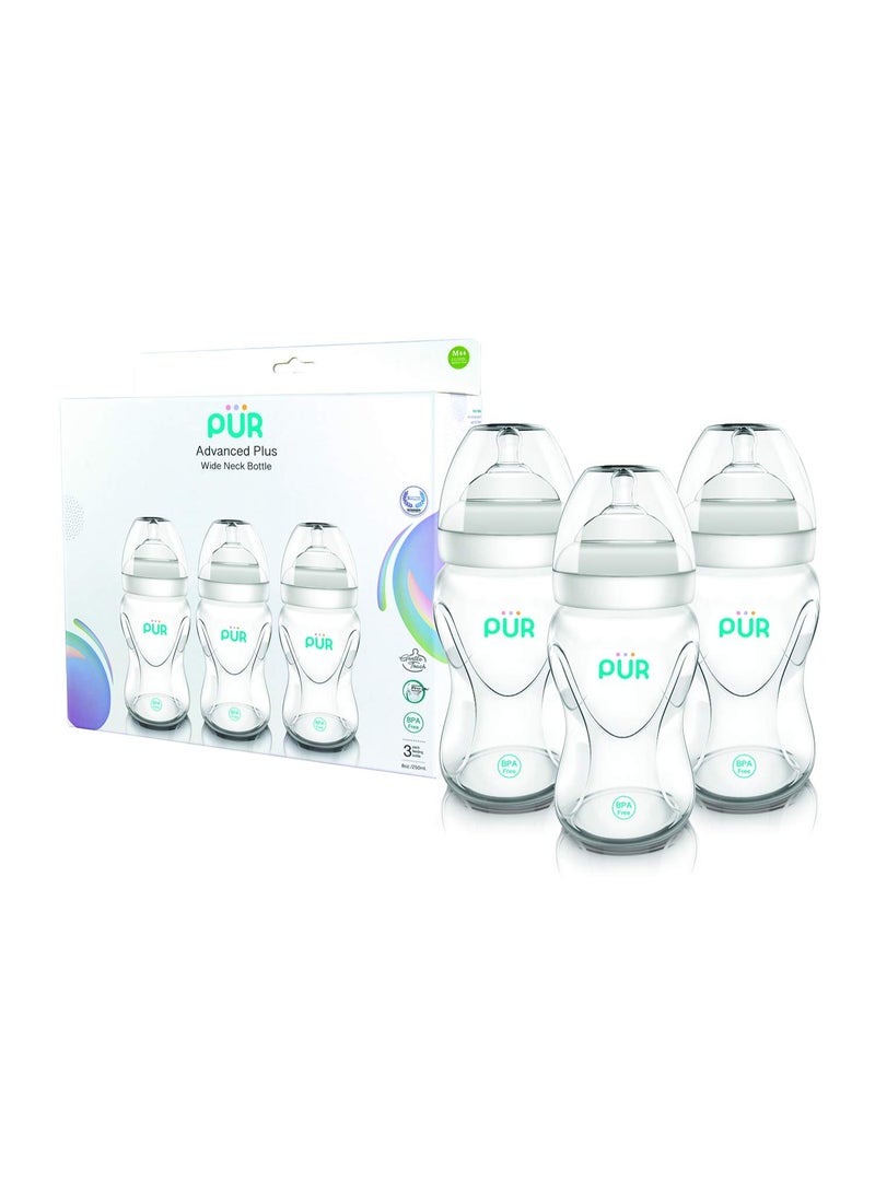 Pur Advanced Plus Wide Neck 250ml 3-Pack Feeding Bottles - A safe and natural feeding experience for your baby, with an improved BPA-free design. - Image 1