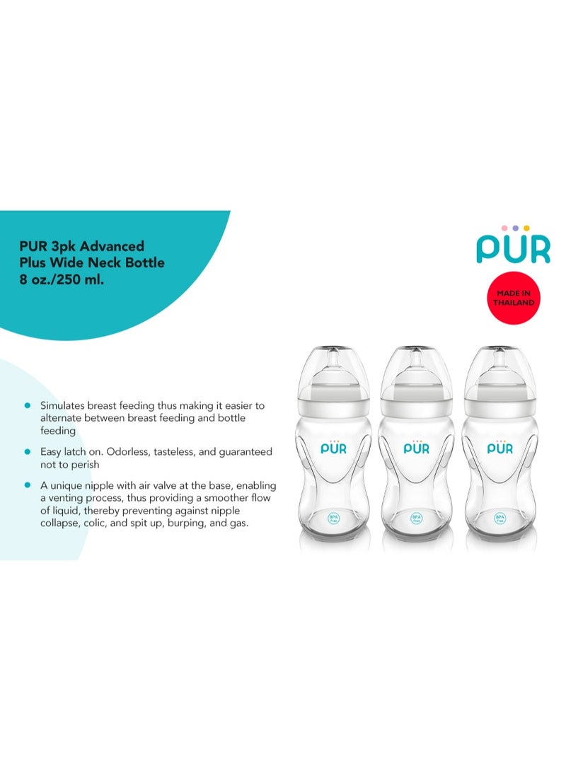 Pur Advanced Plus Wide Neck 250ml 3-Pack Feeding Bottles - A safe and natural feeding experience for your baby, with an improved BPA-free design. - Image 2