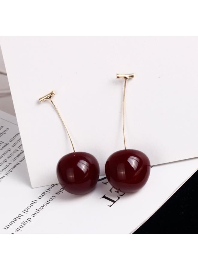 Summer Of Cherries Earrings Cherry Fruit Long Fashion Resin Earrings Earrings 