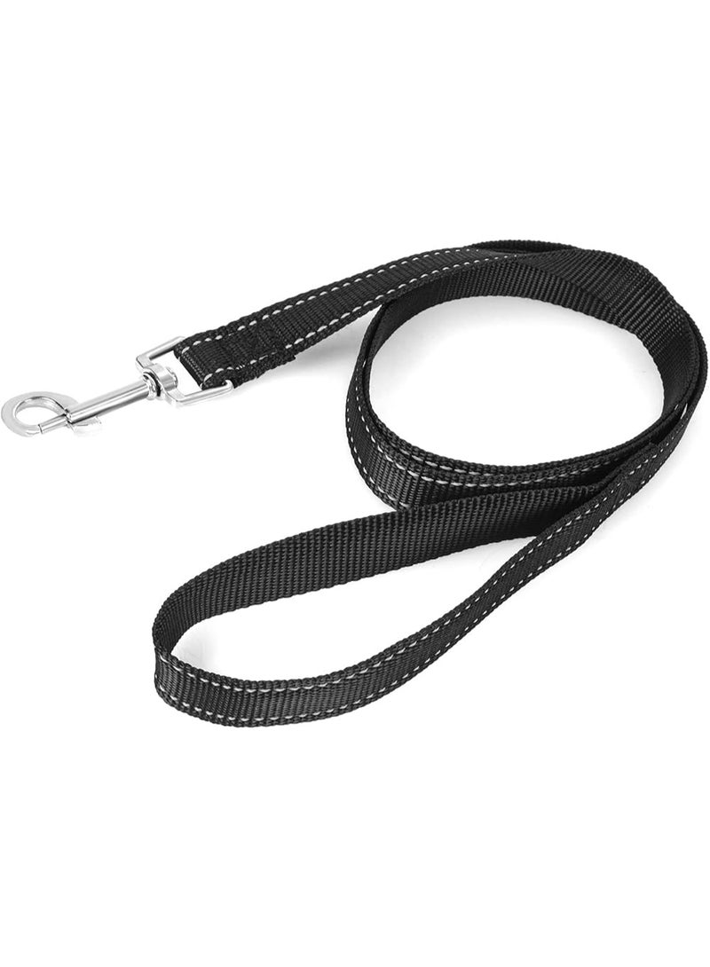 Nylon Dog Leash with Stitching, Black, Metal Clip, for Walking Training