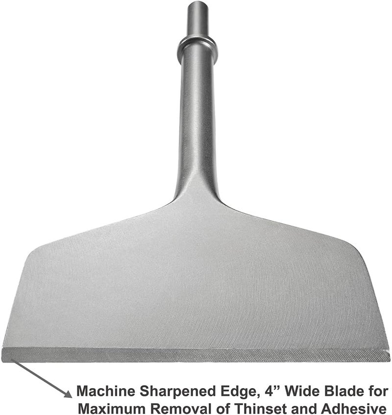 SPKLINE 4 Inch Wide Air Chisel Bit, Pneumatic Tile & Thinset Scaling Chisel - 0.401 Inch Shank, Wall & Floor Tile Remover, Floor Scraper, Works with Air Hammer (4” X 7.5”) - Image 4