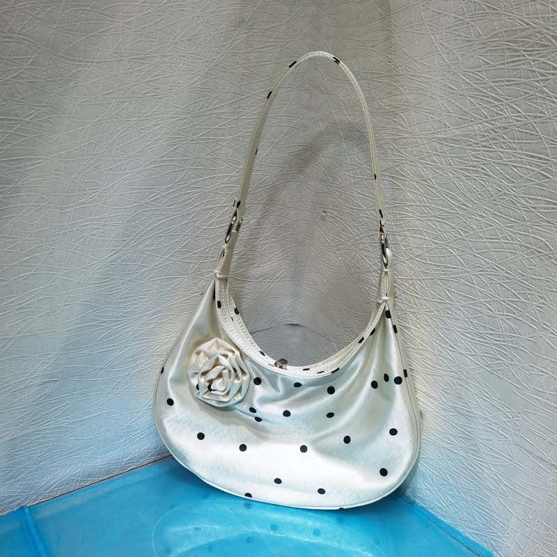 Bags For Women Niche Design Retro Satin Crescent Bag Rose Flower Handbag Single Shoulder Armpit Bag - Image 1