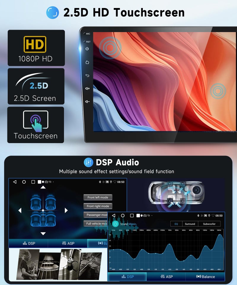 Podofo 2G+64G Car Stereo for Honda Civic 2006 2007 2008 2009 2010 2011 with Wireless Carplay Android Auto, 10.1" Touchscreen Android Car Radio Support Bluetooth EQ WiFi GPS USB Mirror Link AHD Backup Camera - Image 5