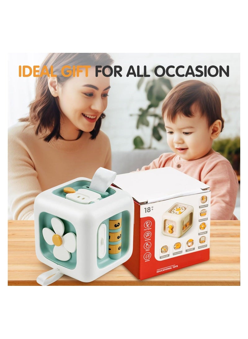 Toddler Busy Cube Azonee Educational Travel Toy for 1 3 Year Olds Toy Rubiks Cube Promotes Fine Motor Skill Development Ideal 1st Birthday Gift for 12 month olds Green - Image 4