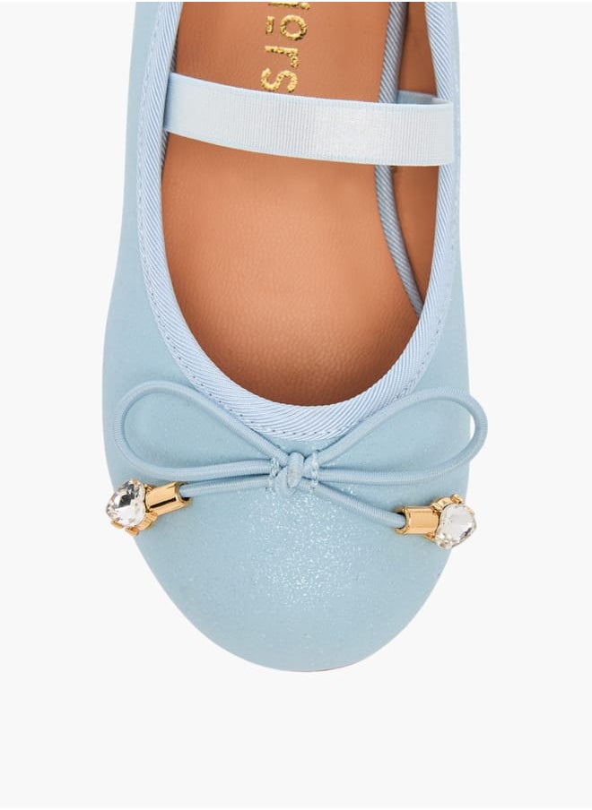 JUNIORS - Girls Bow Accent Slip-On Ballerina Shoes With Elastic Strap - Image 1