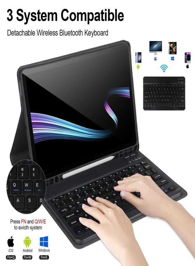 APHBZGE Keyboard Case for Samsung Galaxy Tab S9 FE 10.9"/ S9 11" 2023,Case with Keyboard for Samsung S9 FE with S Pen Holder,Detachable Wireless Bluetooth Keyboard for Galaxy S9 11" Auto Wake/Sleep,Black - Image 3