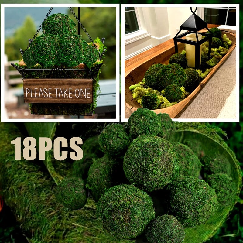 BYHER Moss Balls, 18 PCS Decorative Balls for Centerpiece Bowls - 6pcs 3.2" Natural Dried Balls+ 12pcs 2" Green Moss Balls Vase Bowl Filler (Set of 18) - Image 4