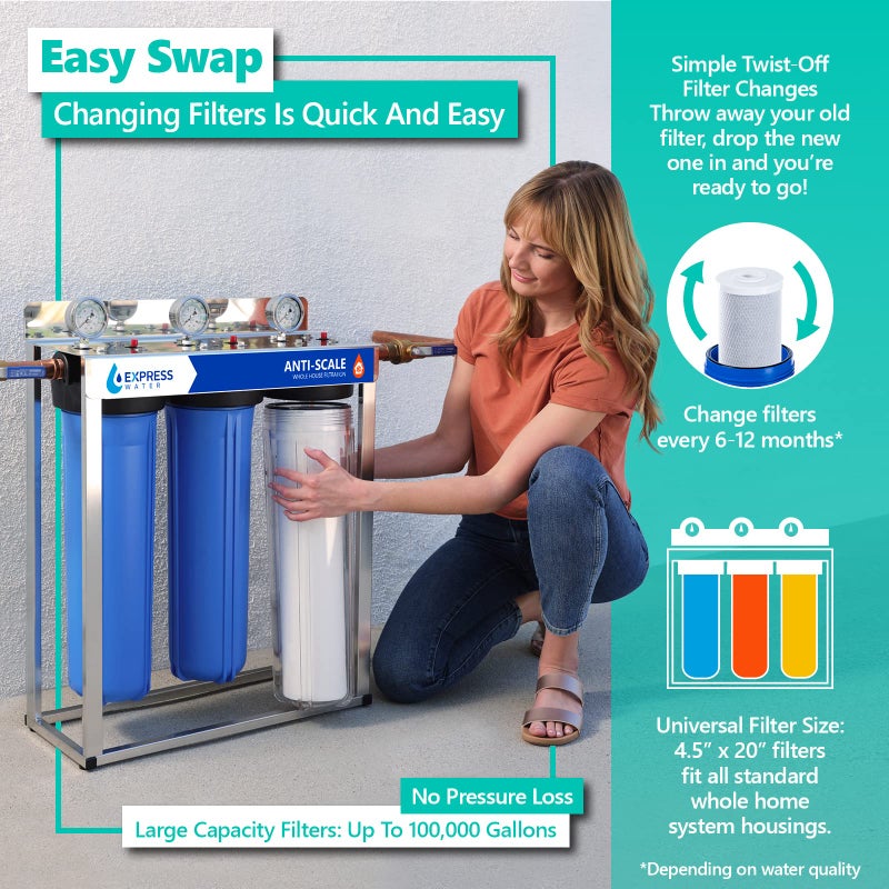 Express Water Whole House Anti Scale Filter Set â€“ 3 Stage Filtration Water Conditioner Replacement Kit â€“ Sediment, Carbon Block, Polyphosphate High Capacity Cartridge â€“ 5 Micron â€“ 4.5â€ x 20â€ inch - Image 5