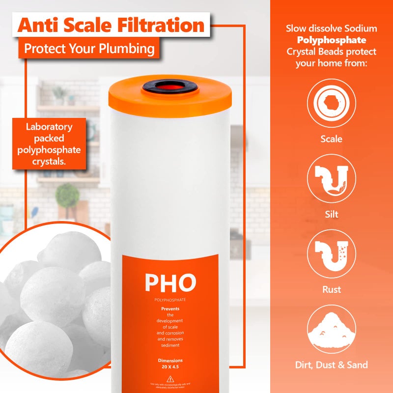 Express Water Whole House Anti Scale Filter Set â€“ 3 Stage Filtration Water Conditioner Replacement Kit â€“ Sediment, Carbon Block, Polyphosphate High Capacity Cartridge â€“ 5 Micron â€“ 4.5â€ x 20â€ inch - Image 2