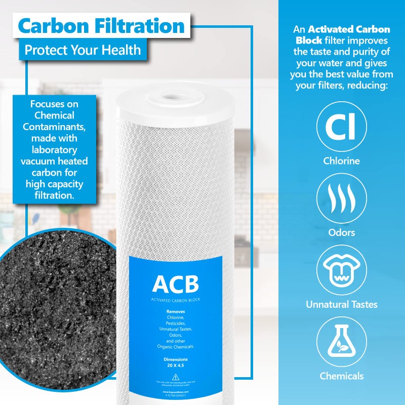 Express Water Whole House Anti Scale Filter Set â€“ 3 Stage Filtration Water Conditioner Replacement Kit â€“ Sediment, Carbon Block, Polyphosphate High Capacity Cartridge â€“ 5 Micron â€“ 4.5â€ x 20â€ inch - Image 4