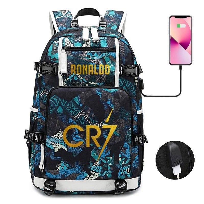 Glow in the Dark Football Backpack with M essi, Neymar, Ronaldo, Large Capacity School Computer Bag - Image 1
