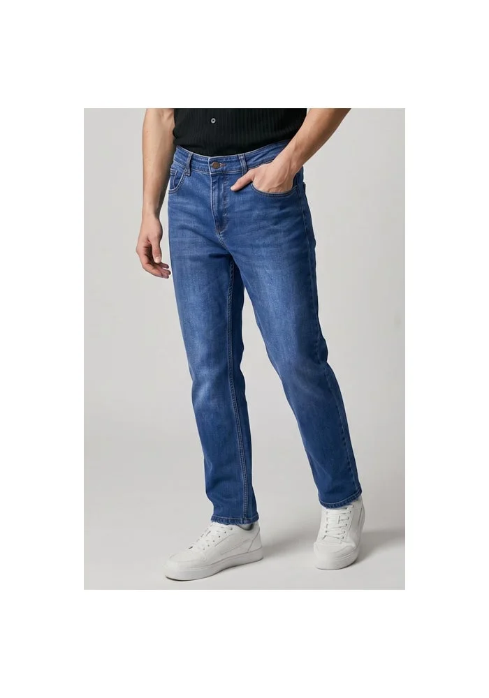 Washed Slim Fit Jeans with Button Closure