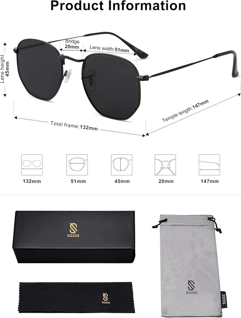 Sojos Square Polarized Sunglasses for Women Men Small Hexagonal Polygon Mirrored Lens SJ1072 - Image 5