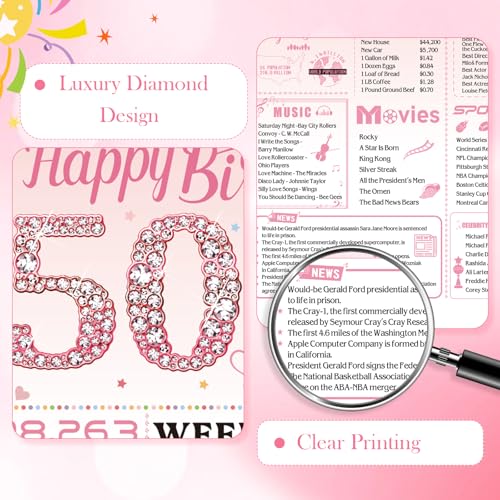 OLOSONG 50th Birthday Card for Women, 50th Birthday Decoration, Sweet Funny 50 Year Old Birthday Gifts Idea, Greeting Cards for Wife Mother Aunt Daughter Friend Sister Mon Her, Jumbo Back In 1976 Pink - Image 4