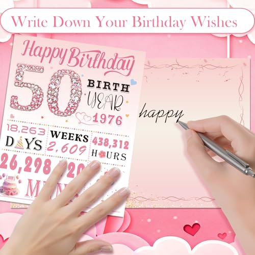 OLOSONG 50th Birthday Card for Women, 50th Birthday Decoration, Sweet Funny 50 Year Old Birthday Gifts Idea, Greeting Cards for Wife Mother Aunt Daughter Friend Sister Mon Her, Jumbo Back In 1976 Pink - Image 2