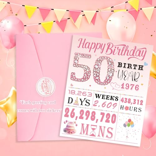 OLOSONG 50th Birthday Card for Women, 50th Birthday Decoration, Sweet Funny 50 Year Old Birthday Gifts Idea, Greeting Cards for Wife Mother Aunt Daughter Friend Sister Mon Her, Jumbo Back In 1976 Pink - Image 5