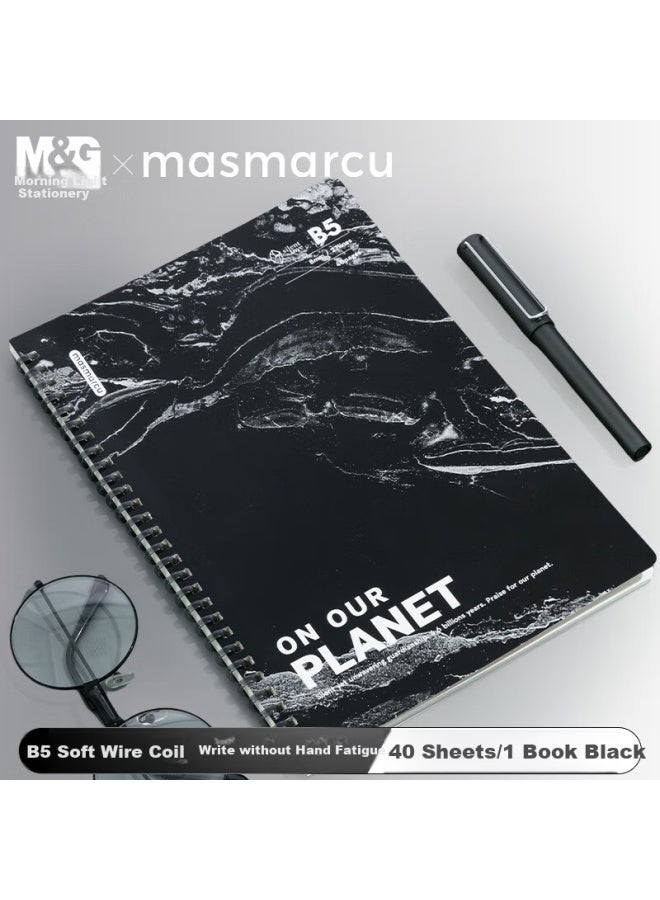 Masmarcu M&g Yanzhishang B5 Notebook, High-quality Simple Soft Spiral Notebook, Student Error Correction Journal, Study Supplies, Black, 1 Book, 40 Sheets, Xq027311 - Image 1