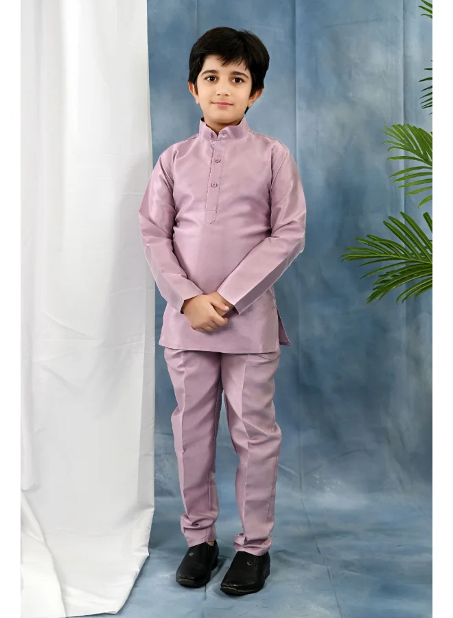 BT DEZINES Boys Purple Cotton Silk Kurta Set With Waistcoat