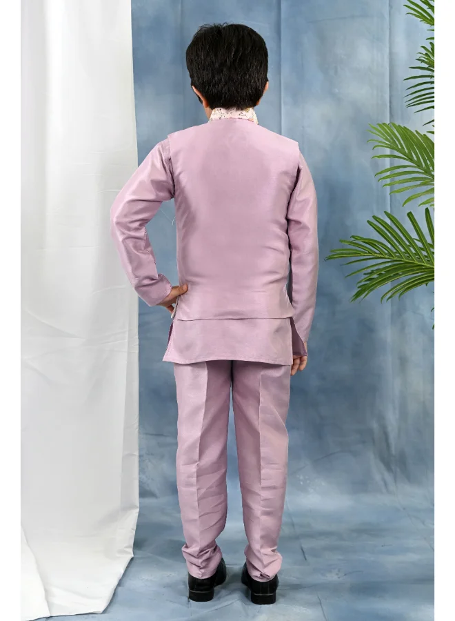 BT DEZINES Boys Purple Cotton Silk Kurta Set With Waistcoat