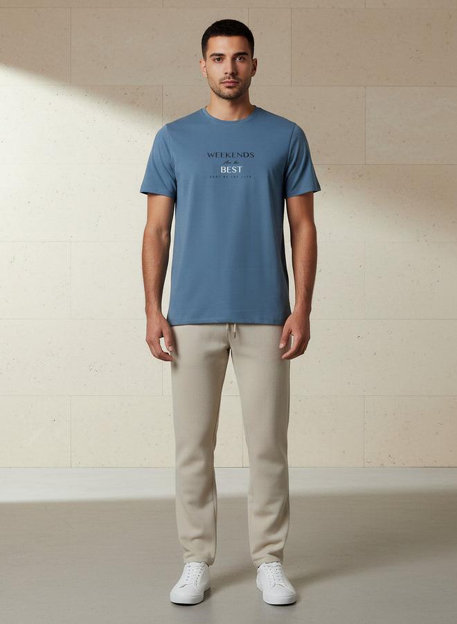 Iconic Men Slim Fit Round Neck Short Sleeve Slogan Print T shirt - Image 5