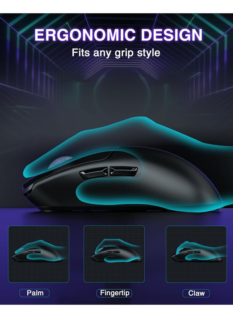 AULA SC580 Wireless Gaming Mouse, 2.4 GHz/USB-C/BT Wireless Gaming Mouse, 12000 DPI, 6 Programmable Buttons, Wireless Mouse for PC/Mac Gamers (Black) - Image 2