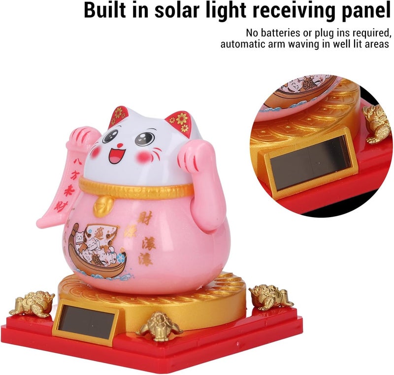 ZJchao Solar Powered Cute Waving Cat for Fortune Money Good Luck Fengshui Lucky Cat Swinging Arm for Home Car Office Decor (L) - Image 2