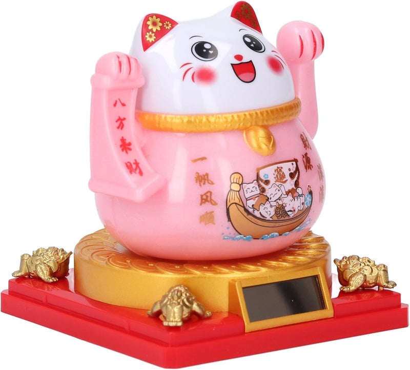 ZJchao Solar Powered Cute Waving Cat for Fortune Money Good Luck Fengshui Lucky Cat Swinging Arm for Home Car Office Decor (L) - Image 4
