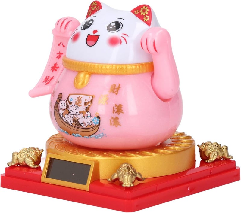 ZJchao Solar Powered Cute Waving Cat for Fortune Money Good Luck Fengshui Lucky Cat Swinging Arm for Home Car Office Decor (L) - Image 5