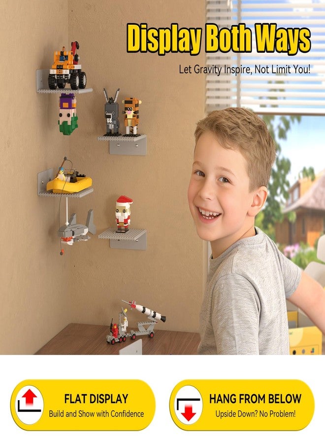 BlissBox 6-Pack Floating Shelves for Wall Compatible with Lego Building Bricks, 5x5.5inch Dual‑Sided 16x17 Studs for Toy Brick Storage and Display, ABS Display Shelves for Room Decor, Gray - Image 5