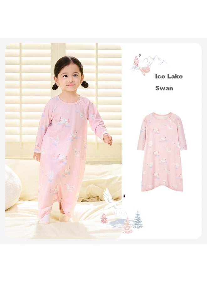 Ibaby Children's Sleep Gown Boys And Girls Pajamas Spring And Autumn Long Sleeve Jumpsuit Big Kids Home Wear Ice Lake Swan 110 - Image 2