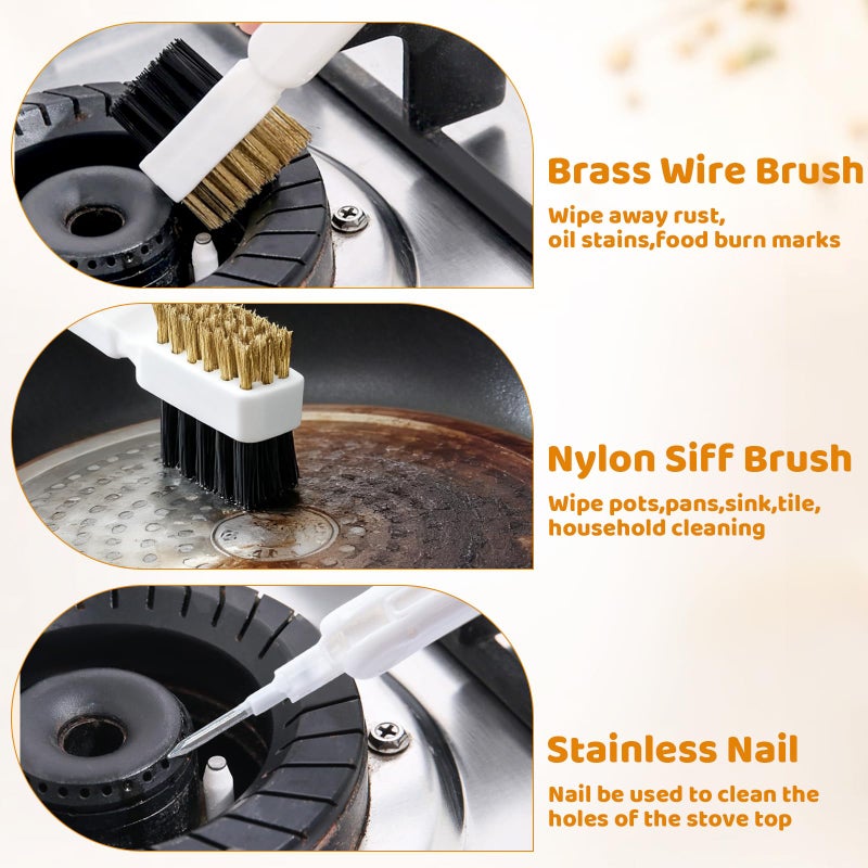 Clofiak Kitchen Cleaning Scrub Brush, 4-in-1 Deep Gas Stove Top Cleaner With Brass Wire Brush, Stiff Bristles & Cooktop Scrape, Range Hood Grease Grime Rust Cleaner for Pot Pan Household Cleaning Tool - Image 5